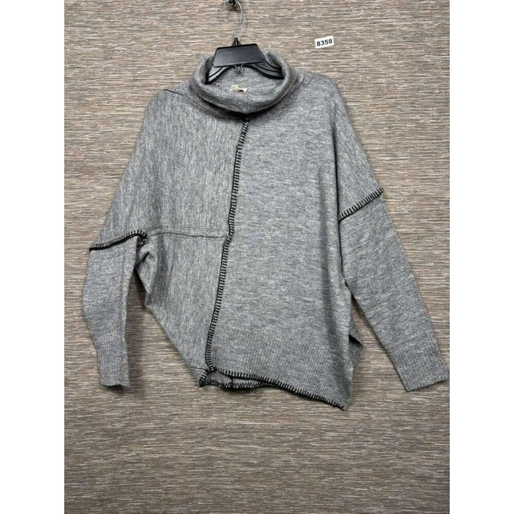 Elam Sweater Womens M Gray Asymmetrical Cowl Neck Dolman Sleeve Knit Pullover